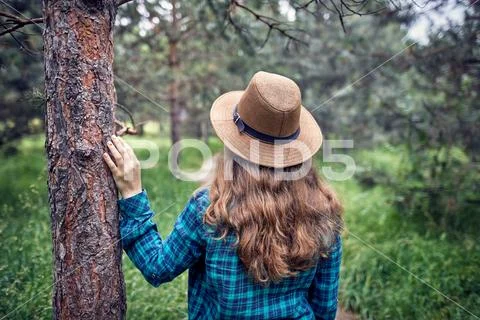 Beautiful woman in the forest Stock Photos