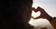 Beautiful Woman Making Heart Shape With Hands At Sunset Girl Holding Up Love Stock Footage