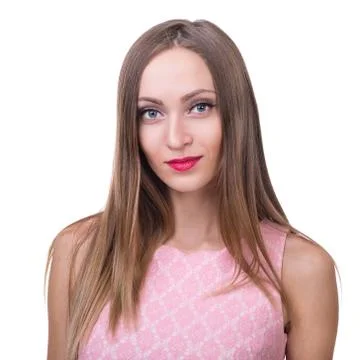 Beautiful woman portrait smiling - isolated over a white Stock Photos