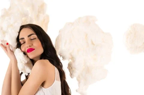 Beautiful woman sleeping on the clouds Stock Photos