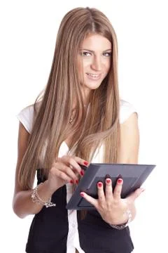 Beautiful Woman Using Tablet Computer Stock Photos