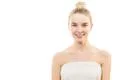 The beautiful woman on the white background Photo