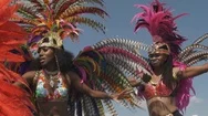 Beautiful Women Dressed In Carnival Celebration Outfits Dancing Stock Footage