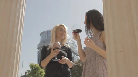 Beautiful women having fun while drinking wine. Stock Footage 22966077