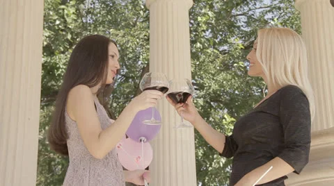 Beautiful women having fun while drinking wine. Stock Footage 22975099