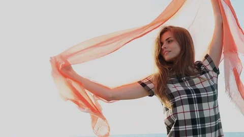 Beautiful women shawl develops on the wind 스톡 동영상 88501447
