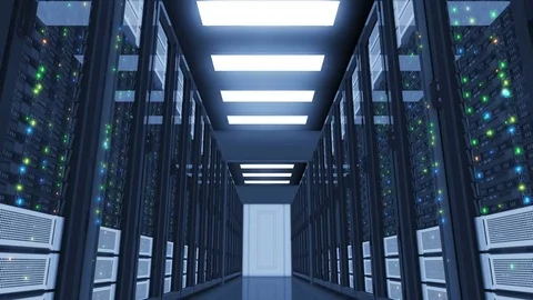 Beautiful Working Servers in Modern Datacenter. Moving Through. Cloud Computing Video stock 83680575