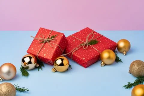 Beautiful wrapped red git boxes for Christmas 写真素材