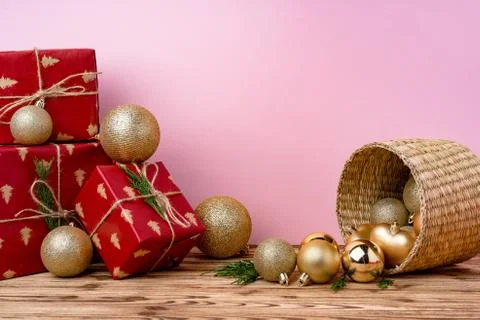 Beautiful wrapped red git boxes for Christmas Foto stock