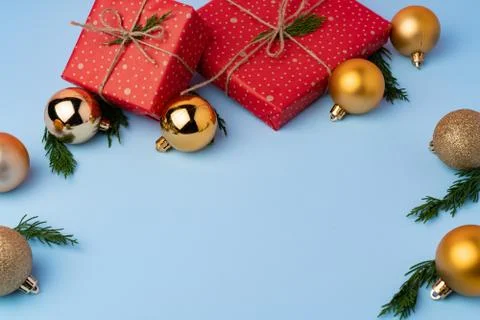 Beautiful wrapped red git boxes for Christmas 写真素材