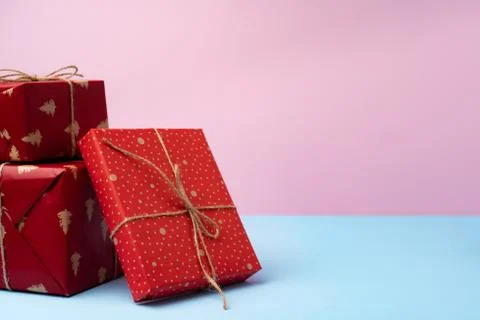 Beautiful wrapped red git boxes for Christmas 写真素材
