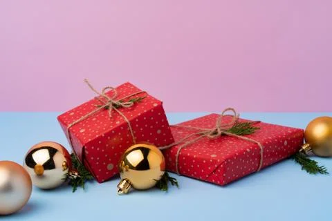 Beautiful wrapped red git boxes for Christmas Foto stock