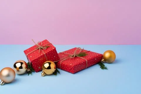 Beautiful wrapped red git boxes for Christmas Fotos de archivo