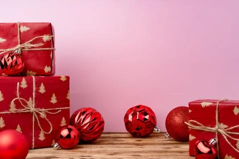 Beautiful wrapped red git boxes for Christmas Foto stock