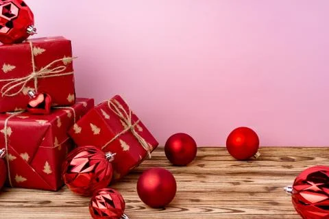Beautiful wrapped red git boxes for Christmas 写真素材