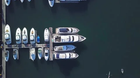 Beautiful Yards parked in Sydneys Harbour. Birdseye Shot Stock Footage 130184053