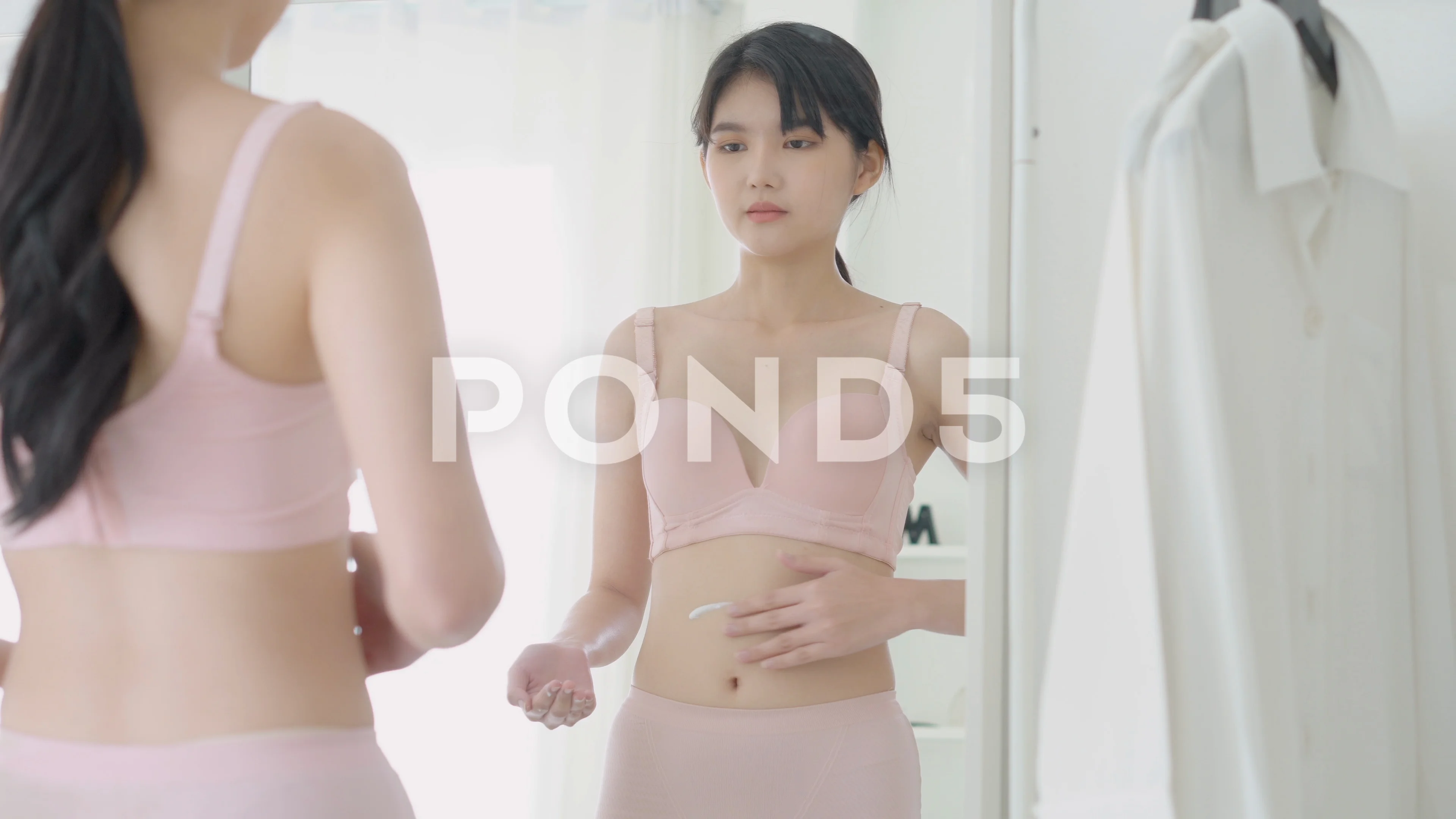 Beautiful young asian woman in underwear, Stock Video