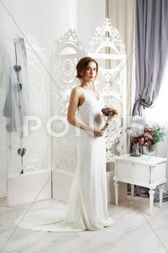 Beautiful Young Bride In Vintage Wedding Dress