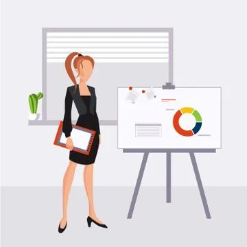 Beautiful young business woman presenting with a pointer and board Stock Illustration