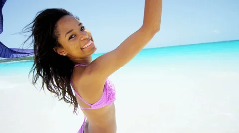 Beautiful Young African American Woman in Bikini Stock Photo