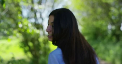 beautiful young girl, breathes in the air and feels free Stock Footage