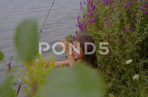 Beautiful Young Girl Fishing Stock Photos