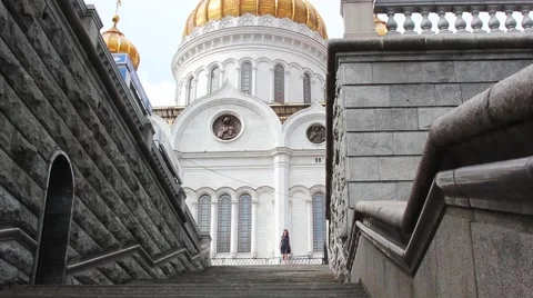 Beautiful Young Girl Going Down The Stairs Hurring Up Stock Footage 54326688