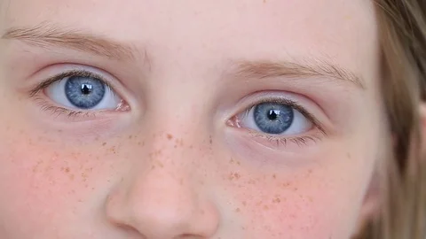 Beautiful young girl indoor, portrait children Stock Footage