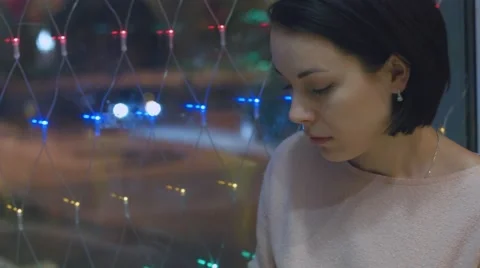 Beautiful young girl resting in a cafe. Loneliness Video stock 59086976