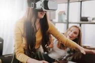 Beautiful Young Lady Using Vr Headset At Home Stock Photos