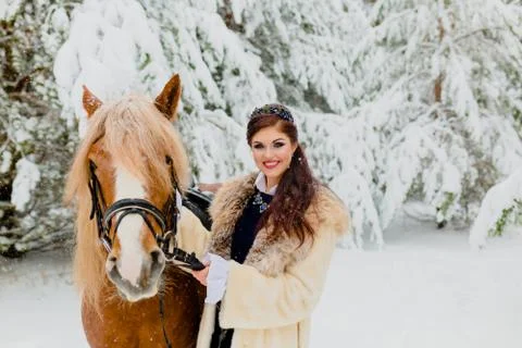 Beautiful young model with the horse Stock Photos