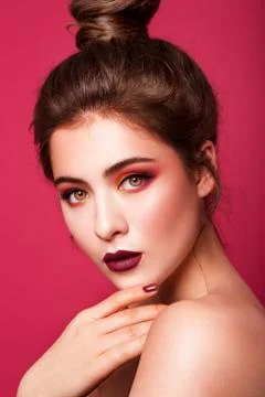 Beautiful young model with red lips Stock Photos