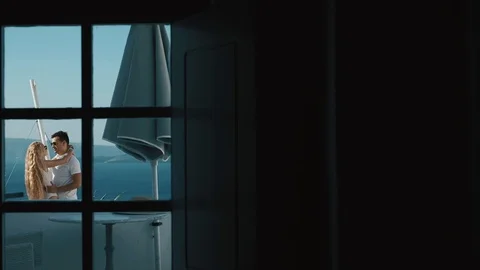 Beautiful Young People Hugging. View From The Window. Stock Footage 102472309