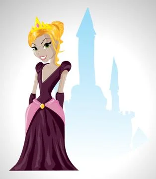 Beautiful young princess in front of her castle Stock Illustration