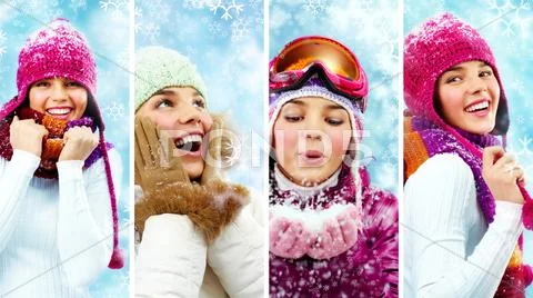 Beautiful young woman in winter clothes having fun Stock Photos