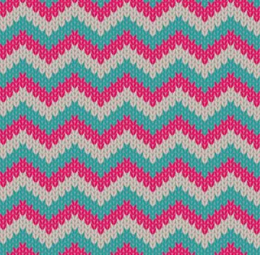 Beautiful zig-zag seamless vector knitted pattern Stock Illustration