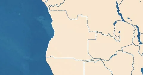 Beautiful zoom in of a Angola map with most important cities and frontier lines Stock Footage 337426896