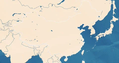 Beautiful zoom in of a china map with most important cities and frontier lines Stock Footage 337427873