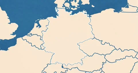 Beautiful zoom in of a germany map with most important cities and frontier lines Video stock 337428751