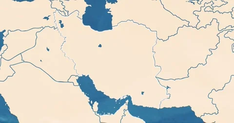 Beautiful zoom in of a iran map with most important cities and frontier lines Video stock 337429061
