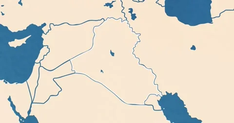 Beautiful zoom in of a iraq map with most important cities and frontier lines Vídeo Stock 337429077