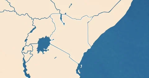 Beautiful zoom in of a kenya map with most important cities and frontier lines Video stock 337429349