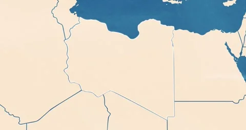 Beautiful zoom in of a libya map with most important cities and frontier lines Stock Footage 337429633