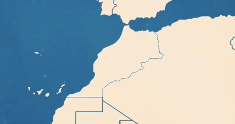 Beautiful zoom in of a morocco map with most important cities and frontier lines Stock Footage 337429824