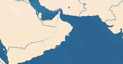Beautiful zoom in of a oman map with most important cities and frontier lines Stock Footage 337431128