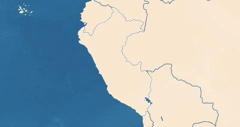 Beautiful zoom in of a peru map with most important cities and frontier lines Video stock 337431187