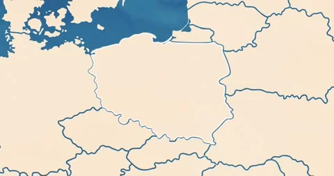 Beautiful zoom in of a poland map with most important cities and frontier lines Vídeos de archivo 337431225