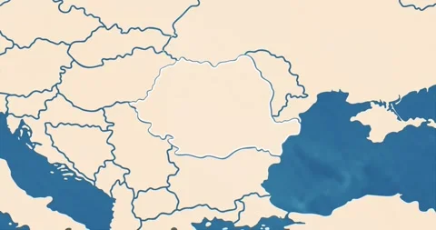 Beautiful zoom in of a romania map with most important cities and frontier lines Video stock 337431271