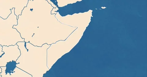 Beautiful zoom in of a somalia map with most important cities and frontier lines Stock Footage 337431377