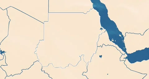 Beautiful zoom in of a sudan map with most important cities and frontier lines Video stock 337432245